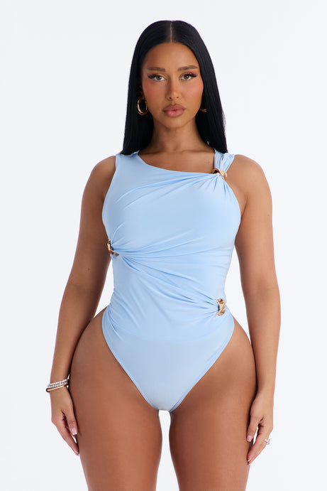 Portofino Waters Hardware Ruched Bodysuit - Blue