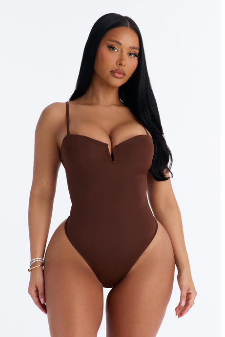 Taylor Sweetheart Padded U-Wire Sleeveless Bodysuit - Brown