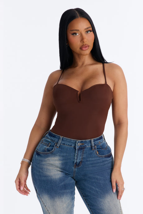 Taylor Sweetheart Padded U-Wire Sleeveless Bodysuit - Brown