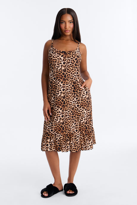 Wild Whisper Leopard Ruffle PJ Sleep Dress - Leopard