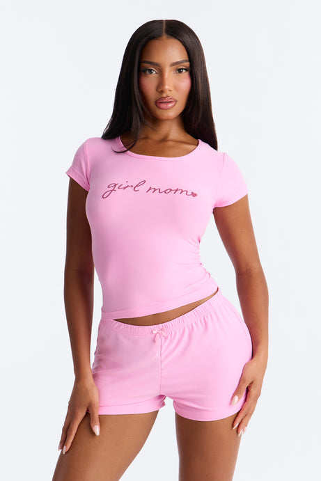 Girl Mom Cropped PJ Short Set - Pink