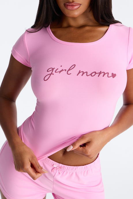 Girl Mom Cropped PJ Short Set - Pink