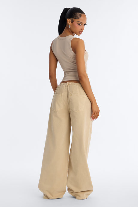 Sandstone Tie Waist Wide Leg Jeans - Khaki