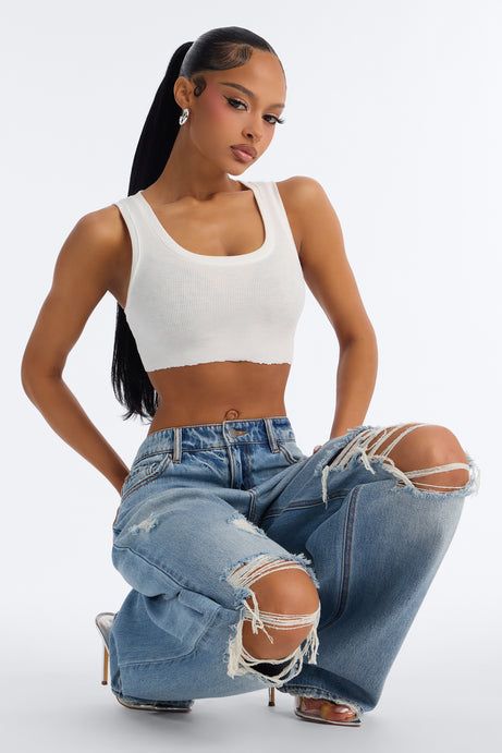 Delphine Ripped Wide Leg Jeans - Medium Wash