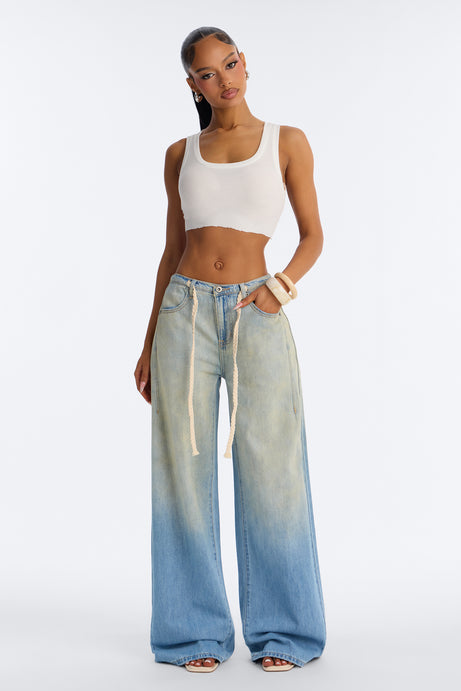 Rock The Boat Drawstring Baggy Jeans - Vintage Wash