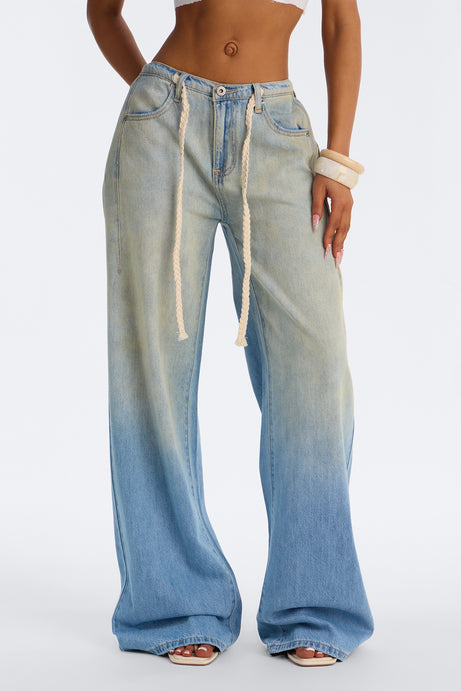 Rock The Boat Drawstring Baggy Jeans - Vintage Wash