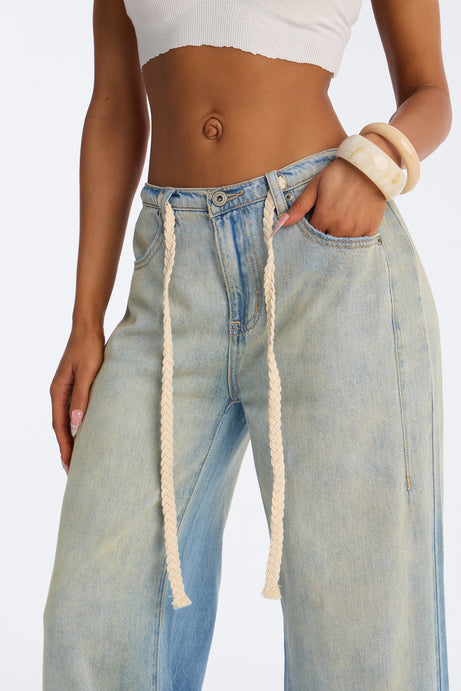 Rock The Boat Drawstring Baggy Jeans - Vintage Wash