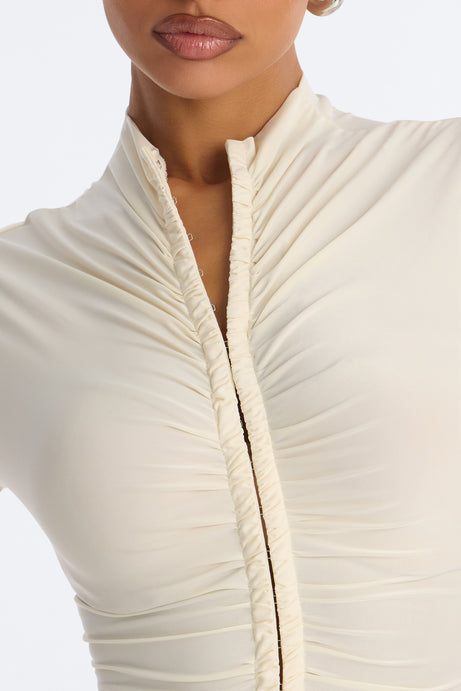 Valentina Ruched Short Sleeve Top - Cream