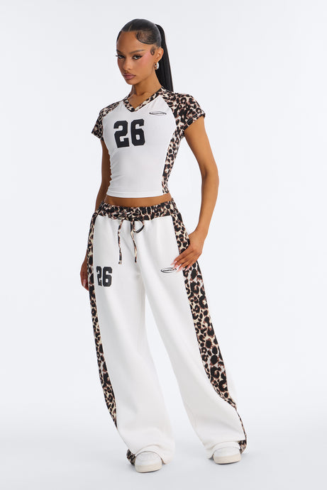 Piper Leopard Wide Leg Fleece Lounge Set - White/combo