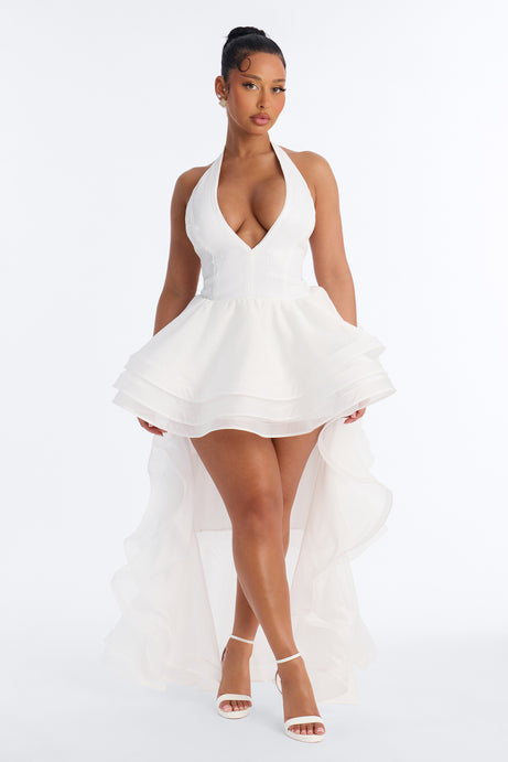 Mila Sequin High Low Gown - White