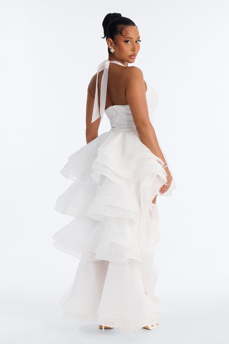 Mila Sequin High Low Gown - White