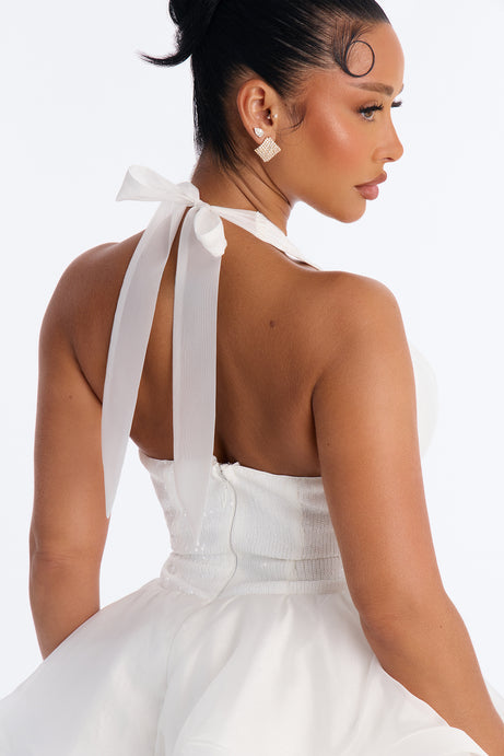 Mila Sequin High Low Gown - White