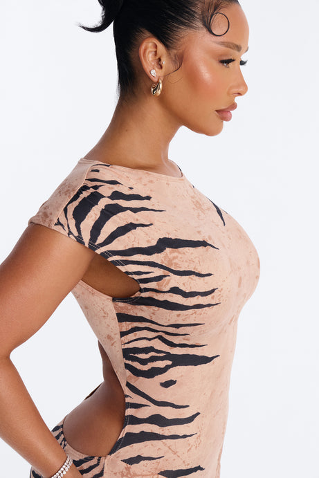 In The Wild Animal Backless Maxi Dress - Taupe/combo