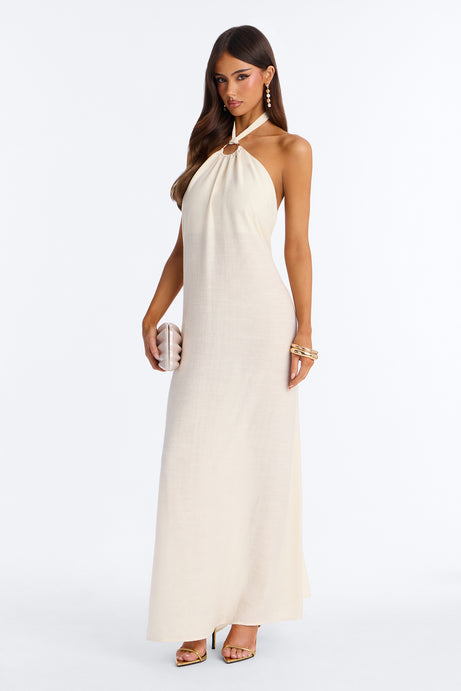 Casually Allure Linen Maxi Dress - Off White