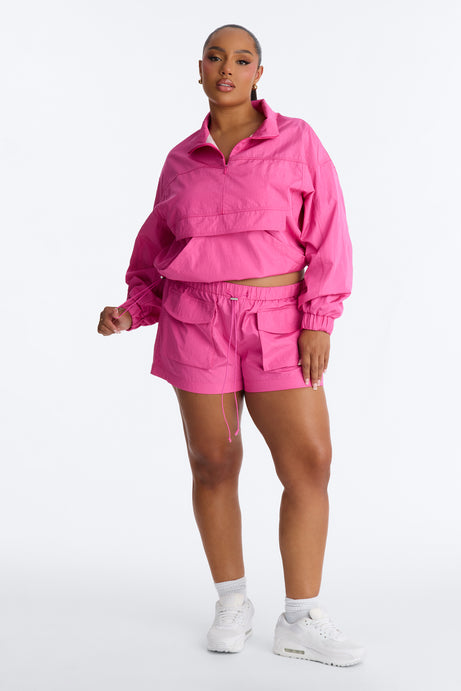 Connie High Neck Quarter Zip Windbreaker Jacket - Pink