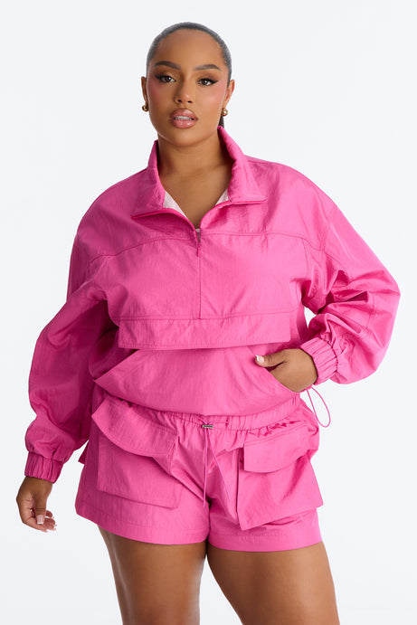 Connie High Neck Quarter Zip Windbreaker Jacket - Pink
