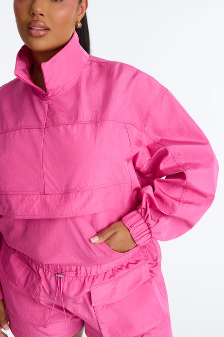 Connie High Neck Quarter Zip Windbreaker Jacket - Pink