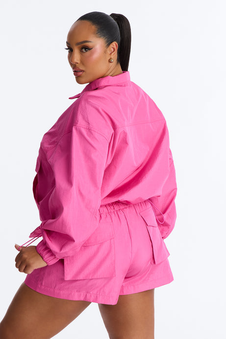 Connie High Neck Quarter Zip Windbreaker Jacket - Pink