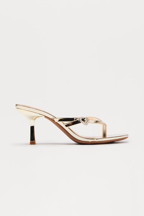 Merissa Heart Embellished Thong Mules - Gold
