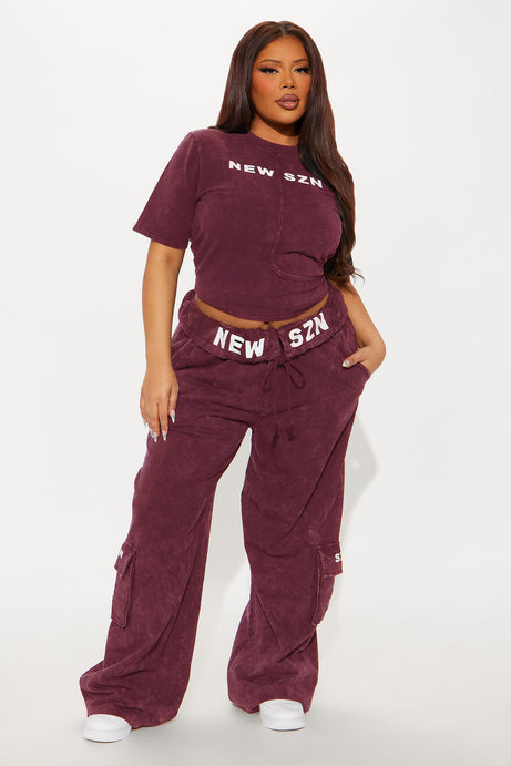 New SZN Washed Pant Set - Burgundy