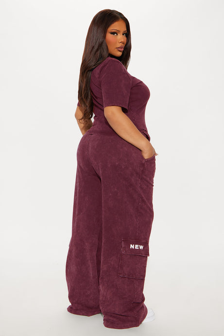 New SZN Washed Pant Set - Burgundy