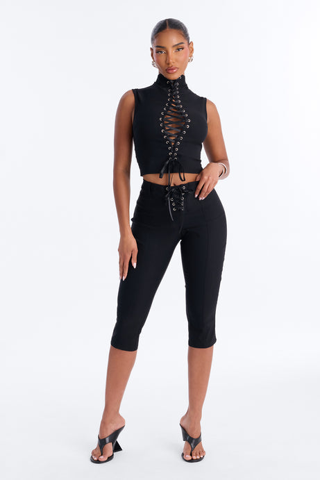 Laced Up And Living Capri Set - Black