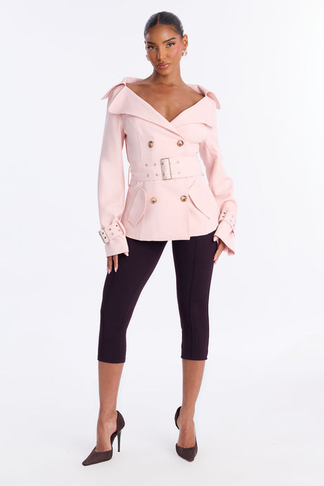 Georgina Off Shoulder Trench Coat - Pink