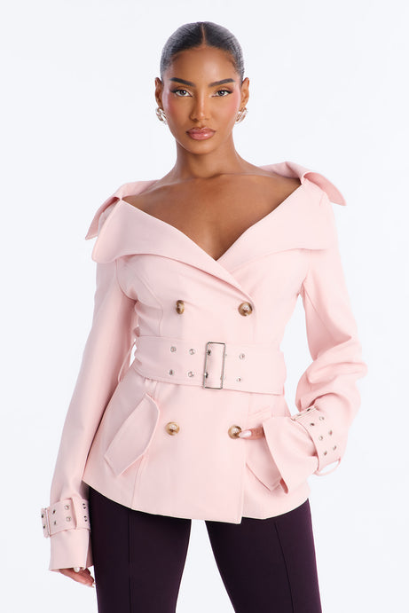 Georgina Off Shoulder Trench Coat - Pink