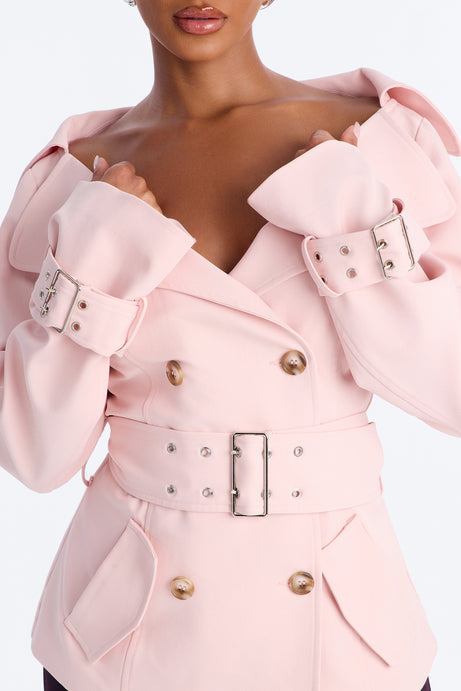 Georgina Off Shoulder Trench Coat - Pink
