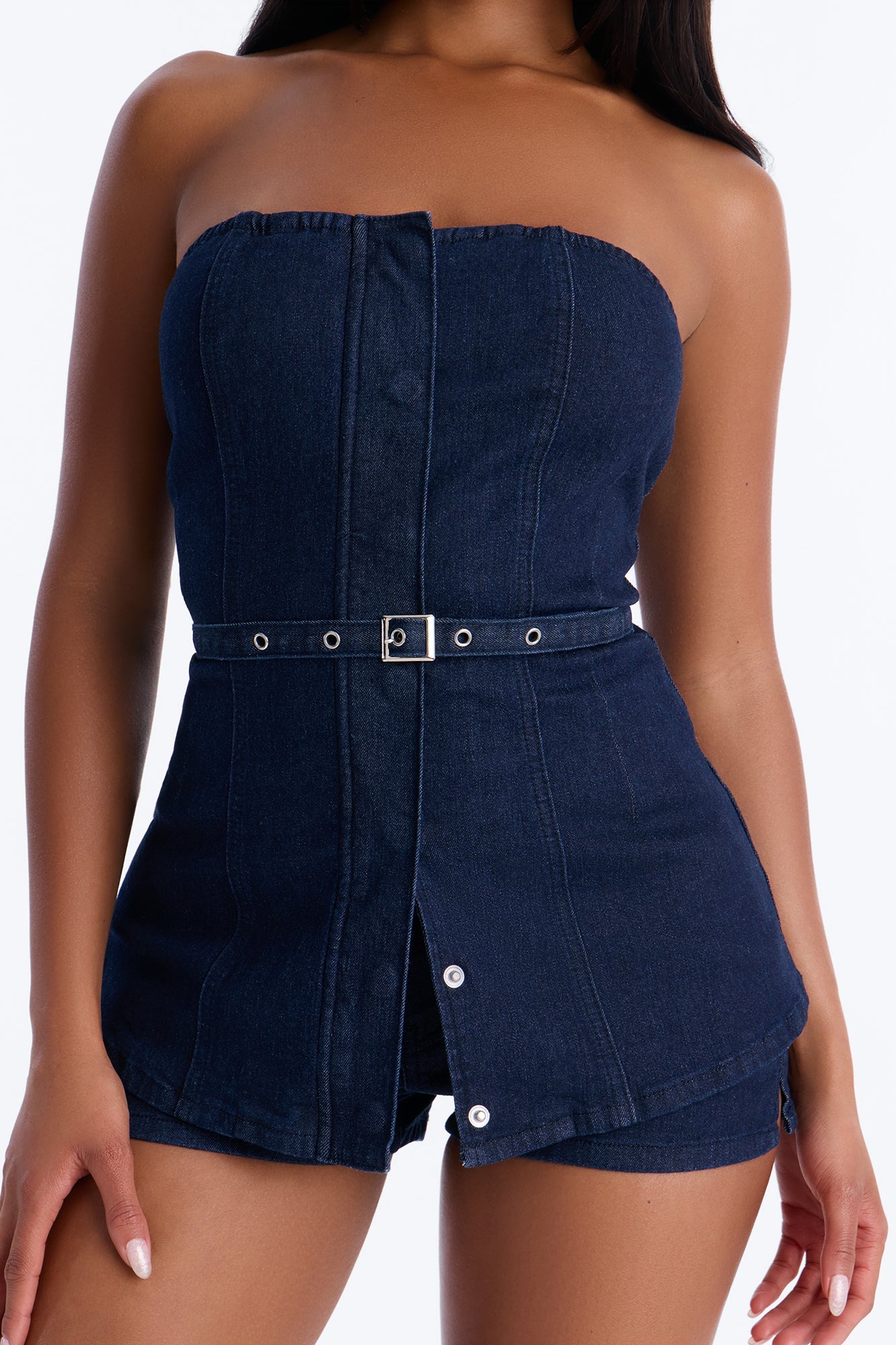 Loren Belted Denim Short Set - Dark Wash