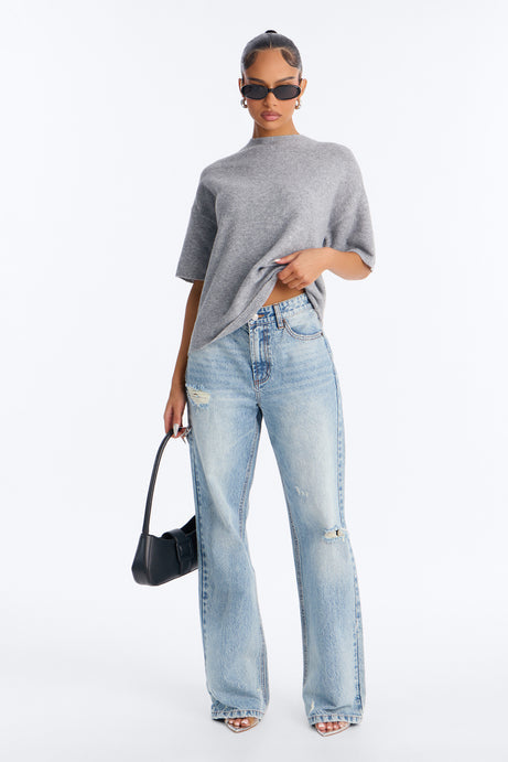 Odette Short Sleeve Oversized Sweater - Grey