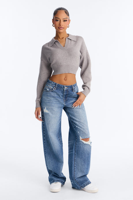 Layla Cropped Pullover Sweater - Heather Grey