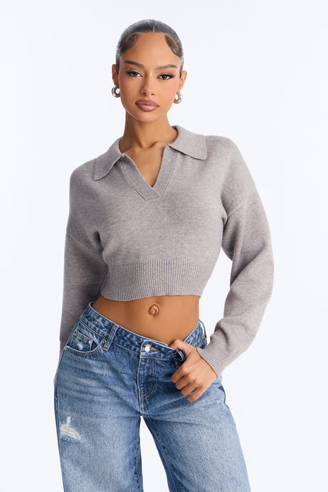 Layla Cropped Pullover Sweater - Heather Grey