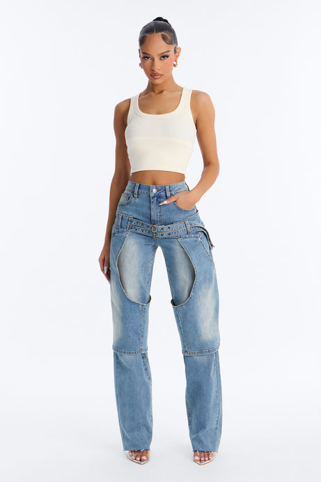 LA Showdown Chaps Straight Leg Jeans - Medium Wash