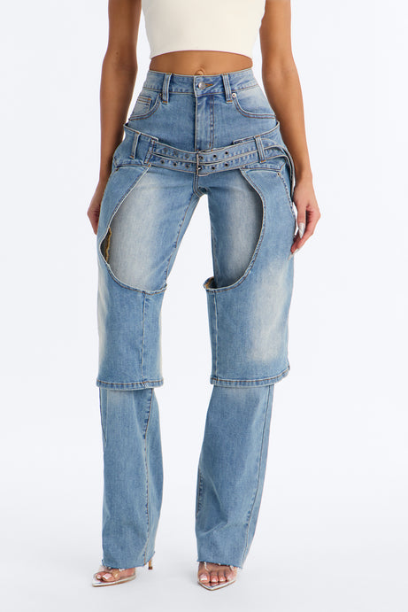 LA Showdown Chaps Straight Leg Jeans - Medium Wash