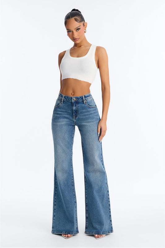 Between Takes Stretch Loose Flare Jeans - Dark Wash