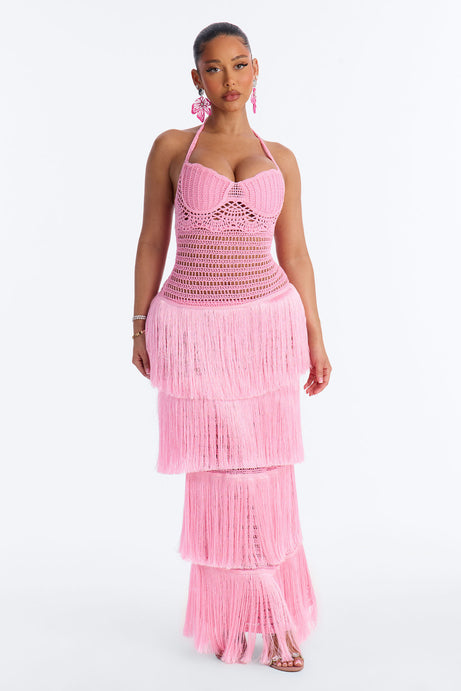 Caught Your Eye Crochet Maxi Dress - Pink
