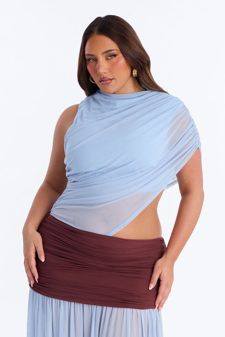 Delilah Draped Mesh Maxi Dress - Blue/combo