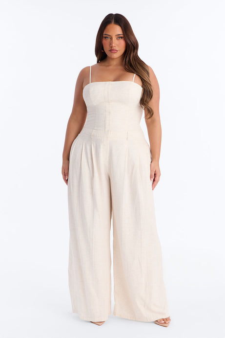 Amara Linen Wide Leg Jumpsuit - Oatmeal