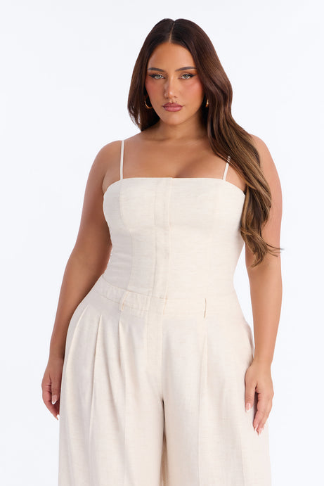 Amara Linen Wide Leg Jumpsuit - Oatmeal