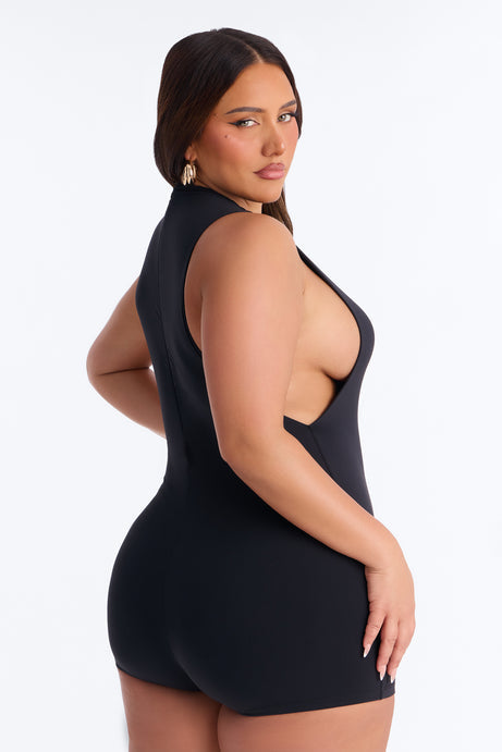 Less Is More Double Lined Micro Romper - Black