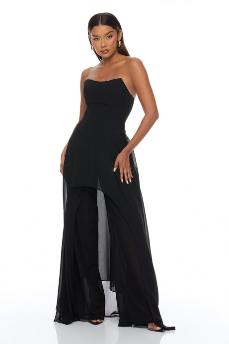 Sweet Talk Draped Chiffon Pant Set - Black