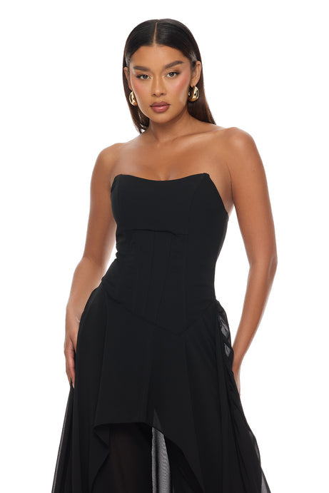 Sweet Talk Draped Chiffon Pant Set - Black