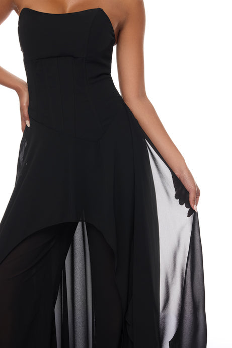 Sweet Talk Draped Chiffon Pant Set - Black