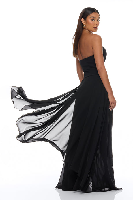 Sweet Talk Draped Chiffon Pant Set - Black