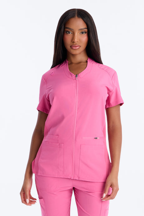 Vital 4 Way Stretch Front Zip Jogger Scrub Set - Hot Pink
