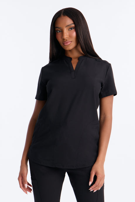 It's Go Time Collared Open Leg Uniform Scrub Set - Black