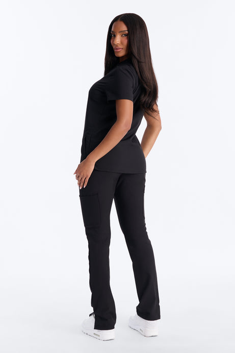 It's Go Time Collared Open Leg Uniform Scrub Set - Black