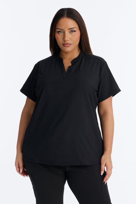 It's Go Time Collared Open Leg Uniform Scrub Set - Black
