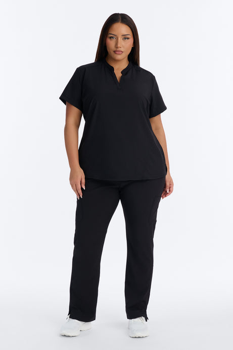 It's Go Time Collared Open Leg Uniform Scrub Set - Black